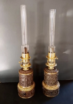 superbe paire de lampes à huile à mouvement d'horlogerie CADOT,  no pétrole - Photo 1/4