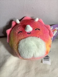 NWT Squishmallows 4” TRINITY Triceratops 2023 Pink Tie-Dye Dinosaur Soft Plush - Picture 1 of 7