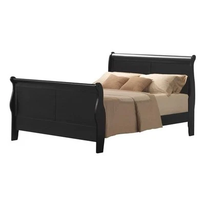 Bowery Hill Traditional Queen Wooden Sleigh Bed in Black Finish - Image 1 of 2