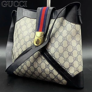 Borsa GUCCI GG Shelly Line una tracolla blu scuro beige PVC dal Giappone - Foto 1 di 24