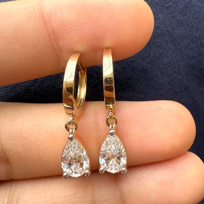 Lab Grown Diamond Huggie Earrings 10K Solid Gold Pair Earrings gifts for her - Image 1 of 4