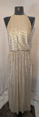 Vestido Bill Levkoff Lentejuelas Dorado Vestido Formal Noche Baile de graduación Dama de honor 1967 Foto 1 de 4