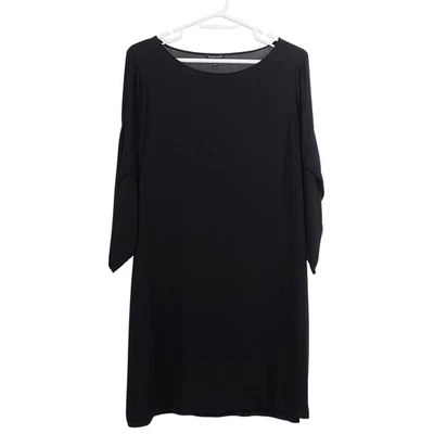 Vestido recto EILEEN FISHER talla L negro seda crepé cuello barco mangas 3/4 tulipán Foto 1 de 4