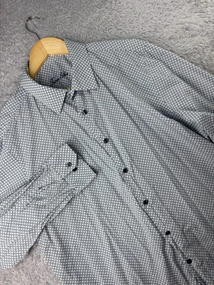 Camisa de vestir para hombre Tasso Elba XL 100 % algodón LS con botones estampado azul geométrico Foto 1 de 4