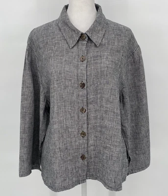 Винтажная женская рубашка Orvis большая черная белая гончая 199% лен Academia ретро - Изображение 1 из 4