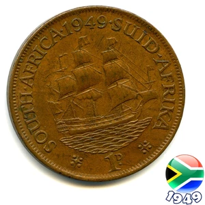 A SOUTH AFRICA 1949 GEORGE VI ONE PENNY coin, 76 Years Old!   (Re: 1949_44/5) - Picture 1 of 2