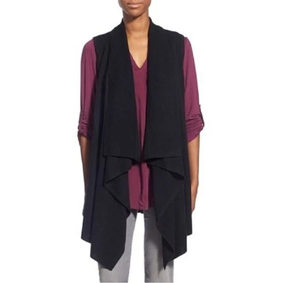 Colete suéter halogênio cashmere lã drapeado frente aberta sem mangas Lagenlook - Imagem 1 de 4