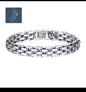 Herren 8" Edelstahl Armband Luxus Silberfarben 12mm Breit Poliert Glied - Bild 1 von 4