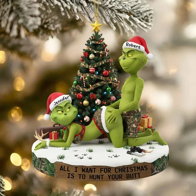 HANDMADE Naughty Green Couple Ornament - Personalized Gifts For Couple 3.5in X 3.5 in Fla