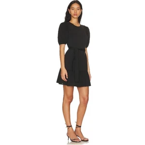 Nation Revolve Evangeline Black Puff Sleeve Cinched Waist Flirty Jersey Dress M - Picture 1 of 11