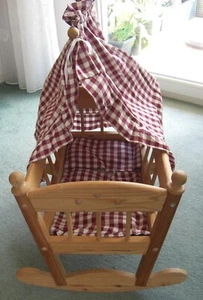 Puppenwiege mit Himmel Puppenbett Wiege Himmelbett Holz Vintage gebraucht - Bild 1 von 18