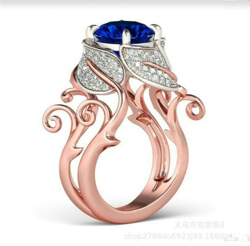 Anillo Cristal Zafiro Azul Plata Flor Oro Rosa Talla 5 - 11 Caja Regalo Gratis Foto 1 de 4
