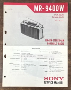 Sony MR-9400W AM/FM Stereo Portable Radio Service Manual 1973 Vintage Japan - Picture 1 of 4