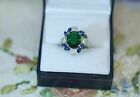 Oval Cut Emerald & Sapphire Lab Created Diamond 14Ct White Gold Filled Gift Ring