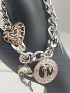 Pulsera vintage de plata esterlina dulce 16 corazones gato hawaiano delfín - Imagen 1 de 7