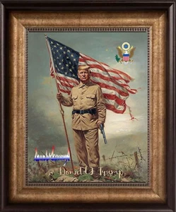 Donald Trump Rare vintage WWI Battlefield as a Solder with a America Flag 16X20 - Picture 1 of 3