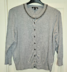 Sweet Grey Beaded Cardigan Xl 16 New Cable & Gage 40S 50S Librarian Knit Top
