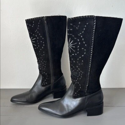 Bota Worthington Mujer 8.5 Patrón Occidental Cuero Gamuza Negro Hecha en Brasil Foto 1 de 4