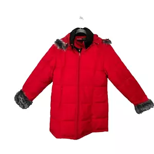 Down Coat WS Duck Winter Removable Faux Fur Trim Size Medium Vintage Red Puffer - Picture 1 of 12
