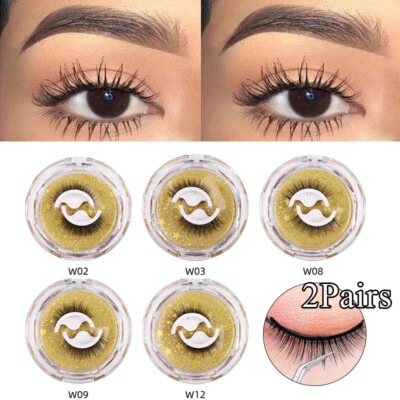 2Pairs Self-adhesive Eyelashes Glue-Free Fake Lashes Reusable Lashes Extension ~ - Image 1 of 4