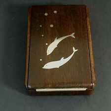 Vintage Danish Rosewood & Dolphins / Fish Silver Inlay Wooden Box Denmark