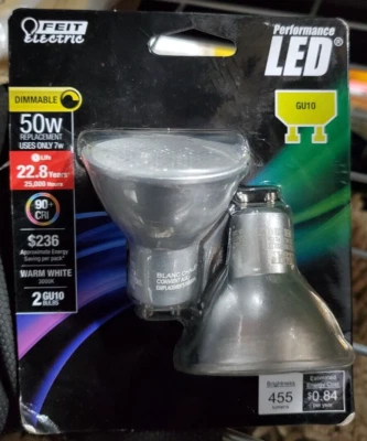 *2PACK* Feit Electric Enhance 50W Warm White GU10 LED Light Bulb - Image 1 of 2