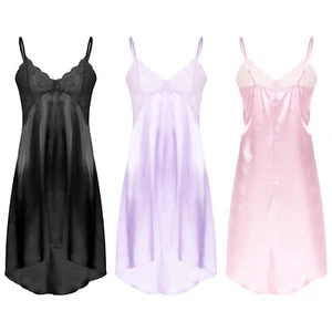 iEFiEL men's sissy dress satin lingerie dress crossdresser cosplay sleepwear - Picture 1 of 26