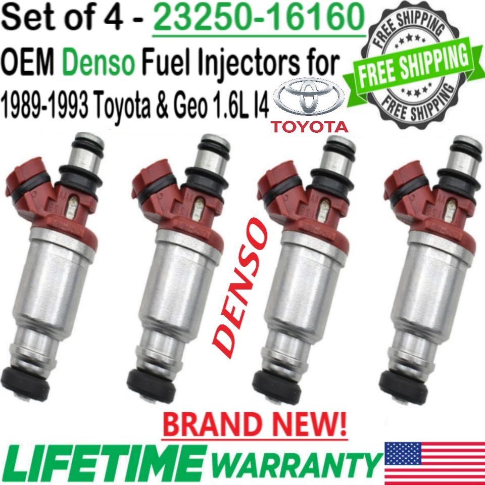 New x4 OEM DENSO Fuel Injectors For 1990, 1991, 1992, 1993 Toyota Celica 1.6L I4 - Изображение 1 из 4