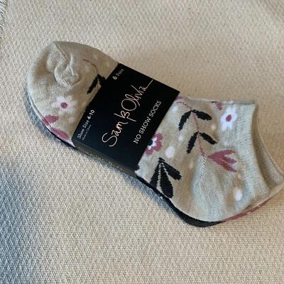 Paquete de 6 calcetines Sam & Olivia No Show talla 4-10 flores y sólidos nuevos Foto 1 de 4