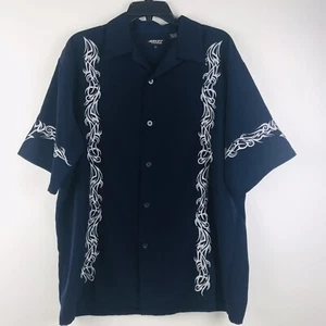 Amplify Men's Large Button Front Navy Tribal Short Sleeve Shirt Retro GUC - Picture 1 of 4