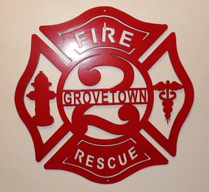 Firefighter Rescue Maltese Cross Monogram Sign Door Hanger Personalize Metal Art - Picture 1 of 6