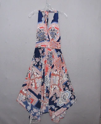 Soma Dress Halter Asymmetrial Printed Hem Padded Beachy Boho Midi Soft Vacation - Image 1 of 4