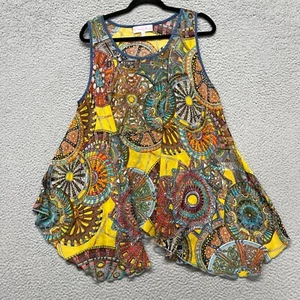 Pretty Angel Blouse Womens M Yellow Paisley Silk Sheer Swing Tank Art Eclectic - Picture 1 of 10