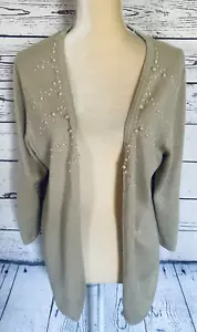 Cárdigan suéter grande para mujer Susan Graver tostado dorado brillante perlas abalorios - Imagen 1 de 12