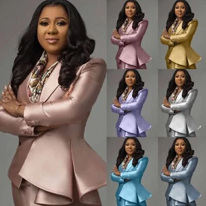 Plus Size CocktailWomen's Suits 2 Pieces Satin Prom Party Ladies Wedding Outfit - Picture 1 of 13