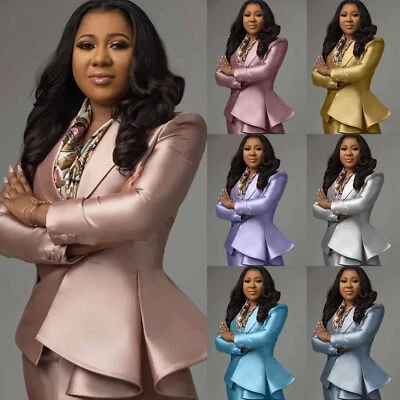 Trajes de cóctel talla grande para mujer 2 piezas satinado fiesta de graduación damas traje de boda Foto 1 de 4