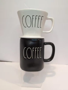 Juego de tazas de goteo Rae Dunn Pour Over Coffee CAFÉ blanco y negro granja - Imagen 1 de 5