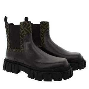 Fendi Force Ankle Chelsea Boots FF Panels Brown Leather Siz UK 8 - Picture 1 of 12