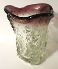 Vintage Murano Art Glass Seagrass Design Purple And Clear Vase