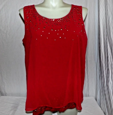 Blusa Pullover Para Mujer DESIGN HISTORY Roja Transparente Superposición Cuentas Sin Mangas Talla Foto 1 de 3