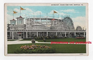 Ocean View Park, Norfolk, VA - Die Skyrocket-Achterbahn Virginia Postkarte - Bild 1 von 2