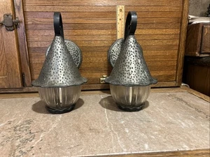 Vintage Witch’s Hat Porch Light Pair Sconces Tudor Gothic - Picture 1 of 12