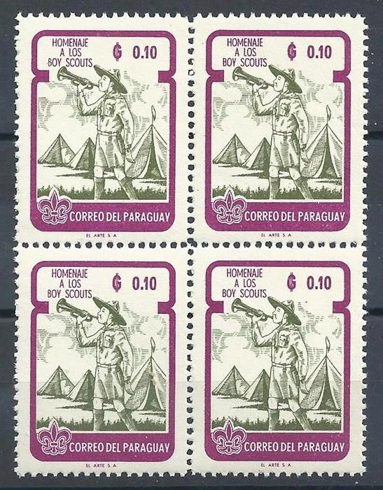 Paraguay 1962 Sc# 638 Scouter Bugler 10c bloque 4 MNH Foto 1 de 1