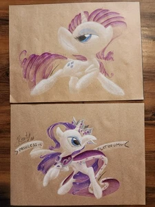Menge 2 Original My Little Pony Kunst signiert "Calpain" 12"x9" Rarität Prinzessin  - Bild 1 von 3