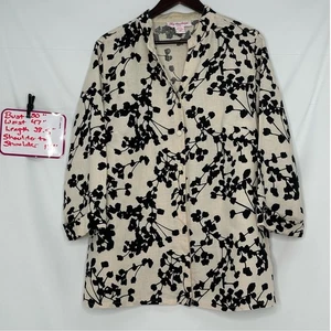 Lily Stanhope Leinenbluse schwarz Kirschblütenmuster 1X neutral erdig bohochic - Bild 1 von 12
