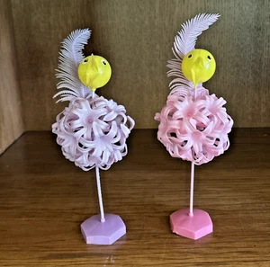 2 Vintage 60s Plastic Stylized Birds w Feather Pink & Lilac ~ ? Easter Decor ~ - Picture 1 of 7
