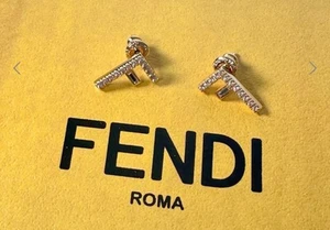 FENDI Earrings - 8AH725 - Soft Gold & White Crystal ☀️☀️☀️ - Picture 1 of 13