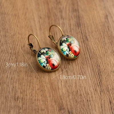 Vintage Ethnic Floral Print Round Dangle Earrings Copper Jewelry Exquisite Gift - Image 1 of 3