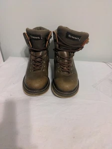 Simms Wading Boots Mens Size 7 Fly Fishing Shoes Ankle Felt Sole Leather Brown - Picture 1 of 10