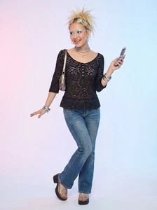 Hollister M dunkelblau Blumen unkonventionell Spitze Henley Top 3/4 Arm Y2K Shirt - Bild 1 von 11